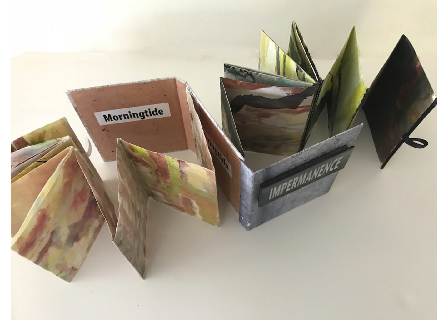 Barbara Nilsson "Impermanence" encaustic monotype artist book 5.8" x 24" x 10" Open 2018