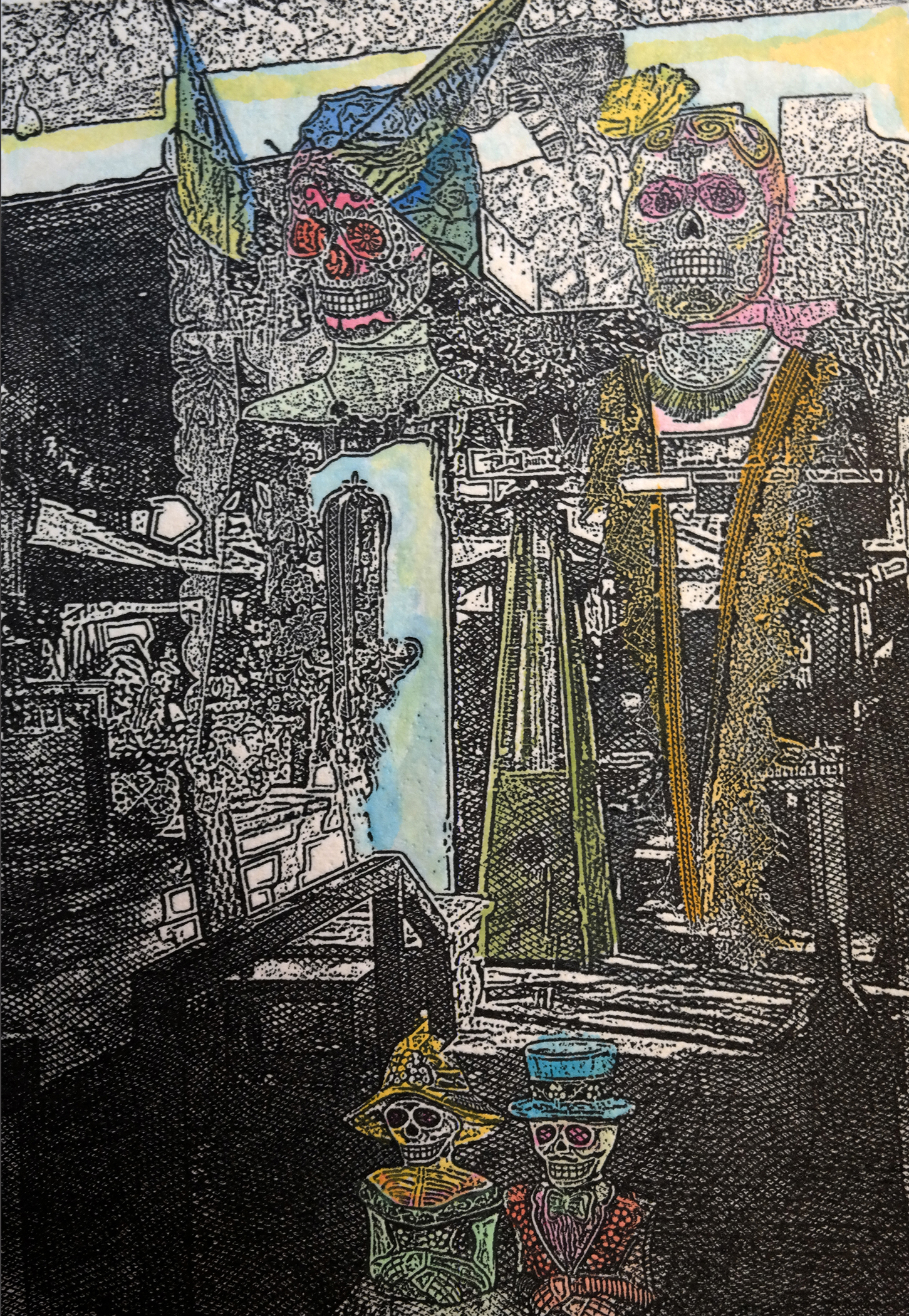 Arturo Araujo, Nada Detrás del Espejo, Nothing Behind the Mirror, Photoengraving and hand coloring, 7.75 x 5.75 in, 2021