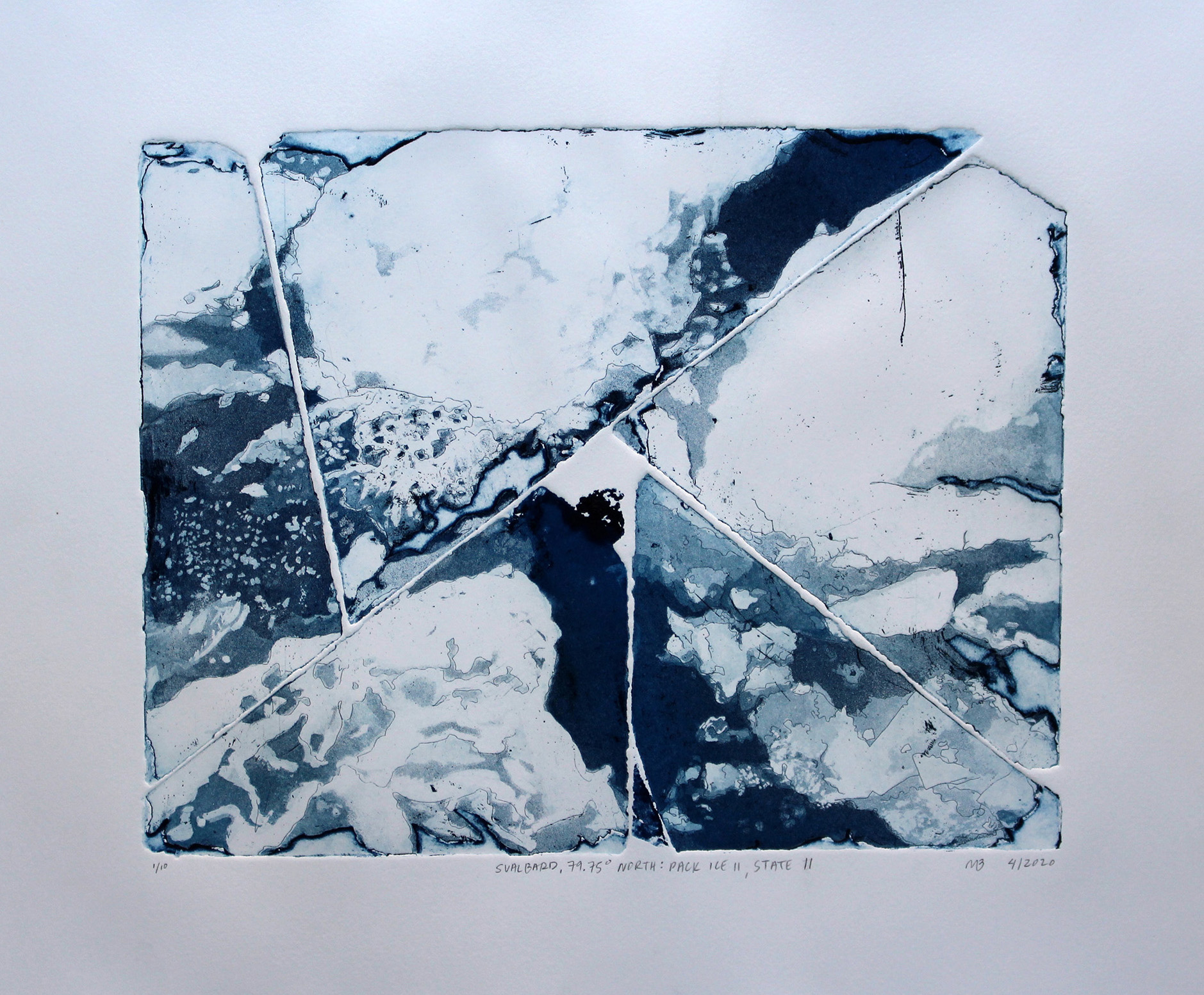 Megan Broughton; Svalbard, 79.75° North, Pack Ice II, State II; intaglio hardground etching and aquatint; 18 x 21 in; 2020