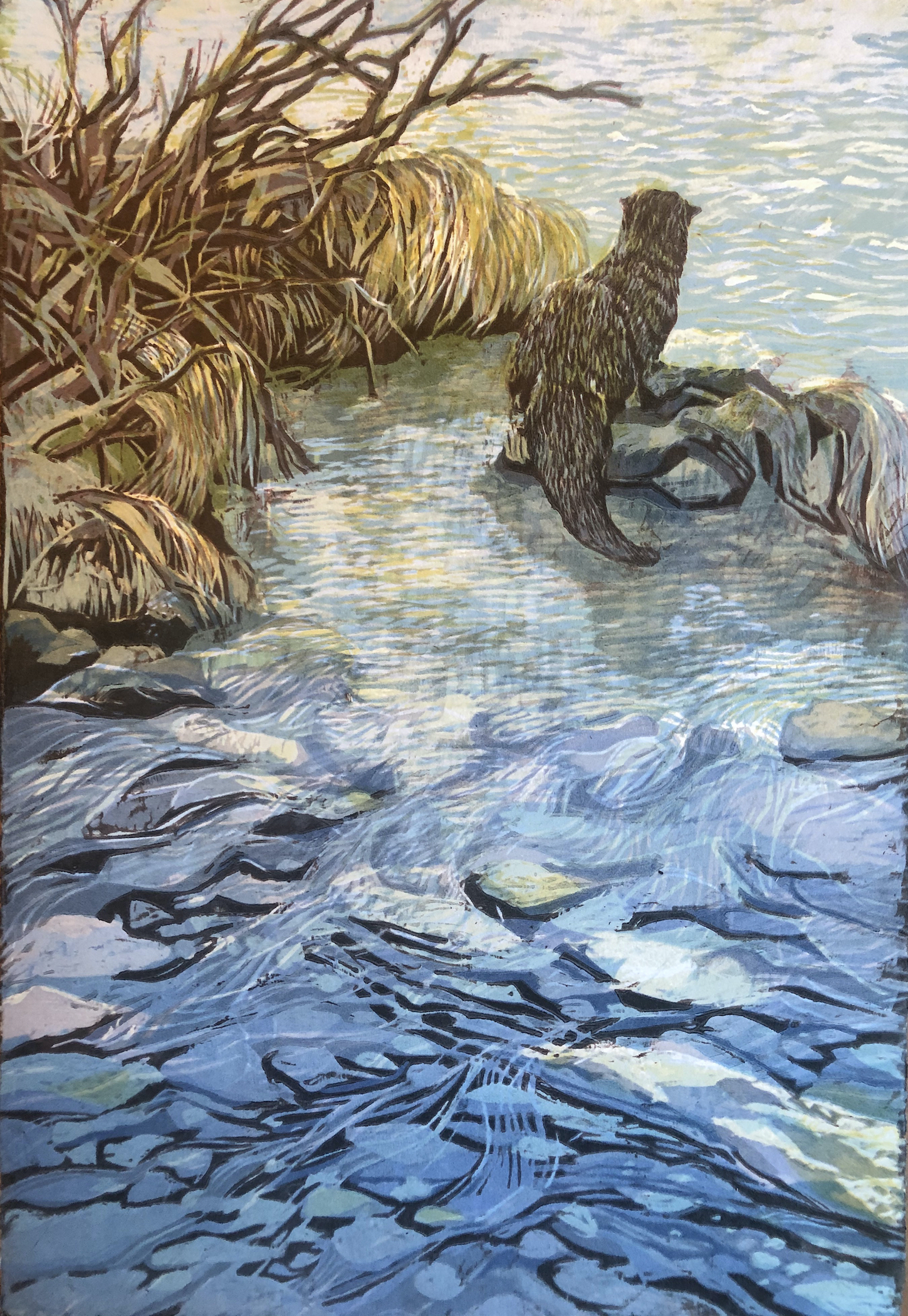 Millie Whipplesmith Plank, Where the River Flows, woodcut print, 22 x16 in, 2020