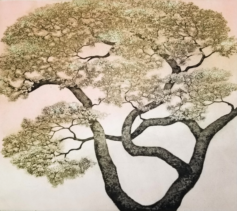 Linda Yoshizawa, Tree of Hope, Solar Plate Etching, 8 in x 7 in, 2021