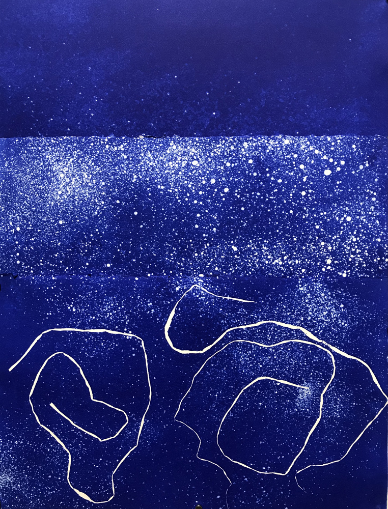 Sandra Beard, Blue Intruder, monotype, 22 in x 13 1/2 in, 2021
