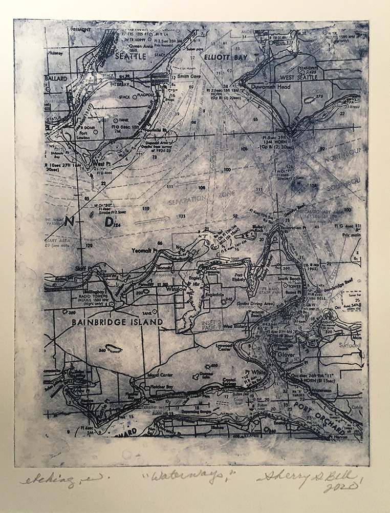 Sherry S. Bell, Waterways, Etching, 15 in x 11 in, 2020