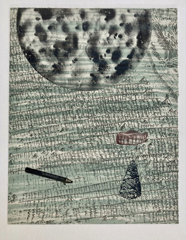 Flotsam, collaborative print with Ruthann Godollei, lithograph, 13.5  x 10.5 inches, Cynthia Osborne. Photo: Roxanne Sexuaer