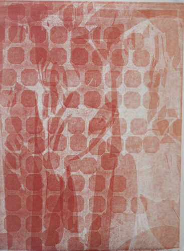 Meri Brin, Without Leaving Your: relief pressure print; 18" x 24"; 2023.